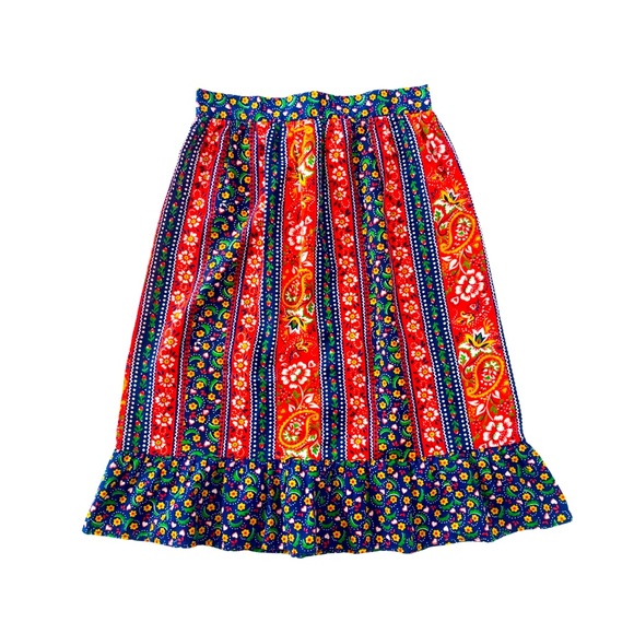 Vintage Dresses & Skirts - Vntage 70s Folk Peasant Prairie Skirt Ruffle Hem S